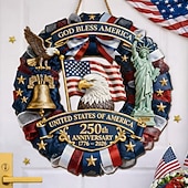 levne 250. výročí USA-Dřevěná cedule s vlasteneckou cedulí na dveře k 250. výročí USA, dekorace na dveře ke Dni nezávislosti s orlem, Zvonem svobody a Sochou svobody, dekorace na vchodové dveře ke 4. červenci 1776–2026