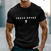 preiswerte Glaubens-T-Shirts-Herren Bibel Jesus rettet Text mit weißem Kreuz Christlich Religiös Glaubens Minimalistisches T-Shirt Grafik Muskelpassform Lässige Alltagsbekleidung Designer Bekleidung