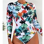 זול טנקיני וביקיני לגלישה-בגדי ריקוד נשים מגן מפריחה בגד ים 2 חלקים מגן מפריחה פרחוני בגדי ים פול UPF 50+ שרוול ארוך - גלישה חוף שחייה קיץ