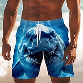  Herren Tiermotiv Hai Badehosen Badeanzüge Badeshorts Boardshorts Mittlere Taille Lustig Strandurlaub Seitentaschen Netzfutter Elastischer Kordelzug in der Taille Designer Bekleidung
