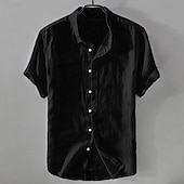 ieftine Business Casual-Bărbați Cămașă Cămașă de in Cămașă casual Cămașă din bumbac Simplu Vacanță Stradă Negru Alb Roz Îmbujorat Albastru Manșon scurt Răsfrânt Vară Îmbrăcăminte Buton în jos