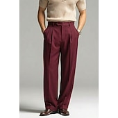  Leinenanzughose für Herren, plissiert, lockere Passform – leichte Sommerhose, lässige Freizeithose mit weitem, geradem Bein, erhältlich in Braun, Marineblau und Beige