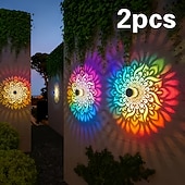 Недорогие Уличные светильники-2 шт. уличных солнечных настенных светильников с проекцией мандалы из полого металла, водонепроницаемость IP44, для украшения забора, лестницы, газона и дорожек, сада, двора, ландшафтного освещения
