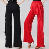 tanie Spodnie-Damskie spodnie do tańca latynoskiego z szerokimi nogawkami i wierzchnią warstwą z szyfonu