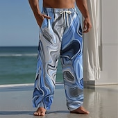 baratos Calça Casual Estampada Masculina-Homens Estampa Geométrica Arte Líquida Abstrata Calças Calças largas Calça casual Cintura Média Moda Casa Ao ar livre Férias Cintura elástica com cordão Calças de linho com bolsos Verão Primavera