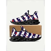  Women's Red USA Flag Sneakers – Lightweight Breathable Strap Running Shoes, Patriotic Stars & Stripes Style for Independence Day, Parades, Festivals, Outdoor Walking & Casual Wear