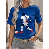  Verdens fotballkamp 2026 Kvinners T-skjortetrykk Grafikk Bokstav Stilig Klassisk Casual Korte ermer Crew Neck Rund hals Lange topper Daglig Blå Rød Rød  Blå Sommer Vår