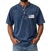 abordables Vintage et rétro-T-shirt graphique américain US Flag pour homme SoftFade™ chemise en denim 100 % coton chemise acid wash haut à manches courtes vintage streetwear maison rue été printemps noir rose vert clair gris
