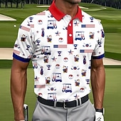 billige Golfpolo for menn-Amerikansk uavhengighetsdag Herre Amerikansk amerikansk flagg Golf Sports poloskjorter Kortermet Poloskjorter Skjorter med krage Fritid treningsklær Knapper Sommer Blå Rød