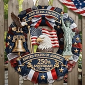 levne 250. výročí USA-Dřevěná cedule s vlasteneckou cedulí na dveře k 250. výročí USA, dekorace na dveře ke Dni nezávislosti s orlem, Zvonem svobody a Sochou svobody, dekorace na vchodové dveře ke 4. červenci 1776–2026