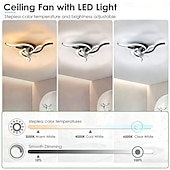 levne Stmívatelná stropní světla-Moderní stropní ventilátor s osvětlením, nízkoprofilové stropní ventilátory s dálkovým ovládáním a ovládáním pomocí aplikace, 6 rychlostí s reverzibilními lopatkami, plynule stmívatelný LED stropní