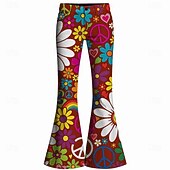 cheap Bottoms-Retro Vintage Boho 1970s Pants Bell Bottom Pants Hippie Disco High Waist Floral Peace Symbols Fancy Dress Women's Halloween Carnival Music Festival Retro Theme Party Adults' Pants