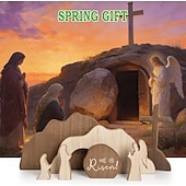 Недорогие Пасха-Пасхальные украшения в виде пустой гробницы, набор фигурок воскресшего Иисуса Христа на тему Рождества Христова с деревянным крестом для украшения дома, офиса, стола, полки, камина – христианские