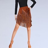 cheap Latin Skirts-Women's Brown Fringe Latin Dance Skirt