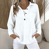 preiswerte Einfache Kapuzenpullover-Damen Pullover Sweatshirt Knöpfe Einfach Lässig Langarm Revers Normale Oberteile Straße Alltagskleidung Blau Weiß Rosa Dunkelpink Purpur Frühling Herbst Winter