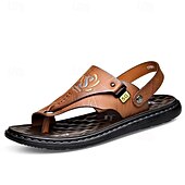 abordables Sandalias de Vacaciones-Sandalias de hombre de piel sintética marrón: calzado informal de verano, correa ajustable, ideales para viajes al aire libre y para el día a día.