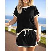 cheap Tracksuits-Women's Tracksuit Pullover Sweatshirt Track Shorts Drawstring 2 Piece Color Block Athletic Clothing Set Summer Spring Black Pink Gym Workout Jogging Running Moisture Wicking Breathable Short Sleeve