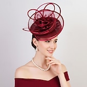 baratos Fascinadores-Fascinadores Sinamay Casamento Aniversário Elegante Vintage Estilo bonito Com Penas Flor Capacete Chapéu
