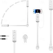 ieftine Aparate de uz casnic-Prelungitor cu ștecher plat și USB C, prelungitor cu braț pivotant pentru a fi montat în spatele mobilei, stație de încărcare ultrasubțire cu 3 prize AC &amp;porturi USB, cablu subțire pentru noptieră,