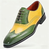 voordelige Klassieke Dress Schoenen-Geklede herenschoenen met vleugelneus van echt leer – premium rundleer, tweekleurig rood en blauw, elegante oxfordstijl, comfortabele formele schoenen voor heren, perfect voor bruiloften, feesten en kantoor.