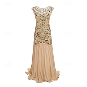 abordables Vestidos de los años 20-Rugido 20s 1920s Hasta el Tobillo Vestidos Vestido de noche Vestido de fiesta de graduación Sin Mangas El gran Gatsby Tallas Grandes Invitado a la boda Lentejuelas Disfraz Mujer Carnaval Mascarada