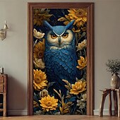 halpa Garaasi- ja ovibannerit-sininen pöllö keltaisilla auringonkukilla keskiyön kukkataide tähtitaivas ovibanneri seinävaate autotallin oven banneri kodin sisustus etuoven koristelu eteisen sisustus sisällä ja ulkona