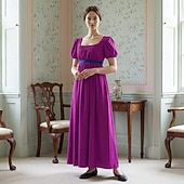 preiswerte Kleid-Retro Vintage Mittelalterlich Renaissance Knöchellänge Kleid Ballkleid Kleid im Regency-Stil Kurze Ärmel Prinzessin Dame Einfarbig Quadrathals Kostüm Damen königlich Halloween Karneval Leistung