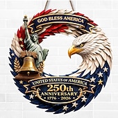  Dřevěná cedule s vlasteneckou cedulí k 250. výročí USA, dekorace na dveře s orlem, Zvonem svobody a Sochou svobody ke Dni nezávislosti, 1776–2026, dekorace na vstupní dveře ke 4. červenci