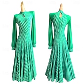 cheap Competition Wear-Ballroom Dance Dress Splicing Women's Party Performance Long Sleeve Spandex Polyester