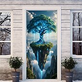 cheap Garage &amp; Door Banners-Fantasy Tree of Life Golden Tree Floating Island Full Moon Starry Night Door Banner Wall Tapestry Magical Landscape Home Decor Front Door Decoration Entryway Decor Indoor Outdoor