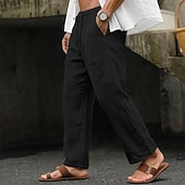 abordables Retro-Hombre Pantalones de lino Pantalones de verano Pantalones anchos Correa Bolsillo Cintura elástica Plano Comodidad Transpirable Longitud total Casual Diario Exterior Vacaciones Moda Negro Verde Trébol