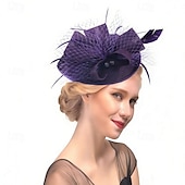 economico Fascinatori-Fascinator Lino Matrimonio Compleanno Vintage Carino Retrò Con Piuma Copricapo Copricapo