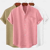 billige Klassisk-Herre Linskjorte Sommerskjorte Uformell skjorte Skjorte med bandkrage عادي Avslappet Strand Svart+Grå+Grønn Svart+Hvit+Grå svart+hvit+grønn svart+khaki+grønn Kortermet Høy krage Vår sommer Sommer Klær