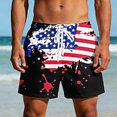 cheap Patriotic 250 Shorts-Men's 4th of July U.S. 250th Anniversary US Flag Patriotic Swim Trunks Swim Shorts Board Shorts Mid Waist Casual Holiday Side Pockets Mesh Lining Elastic Drawstring Waist Designer Clothing Apparel
