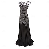 abordables Vestidos de los años 20-Rugido 20s 1920s Hasta el Tobillo Vestidos Vestido de noche Vestido de fiesta de graduación Sin Mangas El gran Gatsby Tallas Grandes Invitado a la boda Lentejuelas Disfraz Mujer Carnaval Mascarada