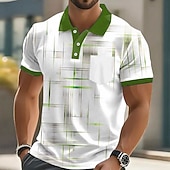 billiga Geometrisk pikétröja för män-Herr Geometrisk Linje Polo Kortärmad Polotröjor Skjortor med krage Business Casual Utomhus Fritids- Dagliga kläder Ficka 3D-utskrift Knappar Sommar Blå Svartvit Svart