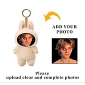  カスタム面白い顔のぬいぐるみキーホルダー、パーソナライズされた写真イースターバニーキーホルダーギフト写真人形ウサギの耳、ソフトバッグチャーム、バックパックアクセサリー、子供、ガールフレンド、花嫁介添人へのギフト