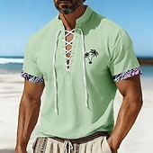 abordables Plantas tropicales-Hombre Árbol de coco Plantas tropicales camisa hawaiana Camisa pirata con cordones Camisetas tipo jersey Mangas cortas Hawaiano Casual Diario vacaciones en la playa Verano Primavera Escote Chino