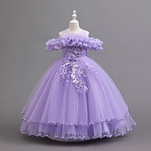 cheap Party Dresses-Kids Girls' Party Dress Solid Color Sleeveless Wedding Performance Elegant Fashion Sweet Cotton Blend Polyester Maxi Summer Spring Fall 4 years+ Purple