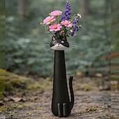 billige Vaser og kurv-håndlaget særegen katteformet vase i harpiks til hagedekorasjon, søt katteplanter til blomsterpotte for sukkulenter, innendørs utendørs hage terrasse plen balkong hjemdekor