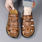 abordables Sandalias casuales-Sandalias casuales de verano de piel sintética para hombre: correas transpirables, tacón y plantilla ajustables, comodidad ligera, perfectas para vacaciones en la playa, resorts, piscinas y ocio al aire libre.
