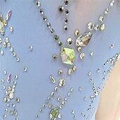 cheap Figure Skating Dresses-Figure Skating Dress Women's Ice Skating Dress Sky Blue Patchwork Asymmetric Hem Stretchy Training Competition Skating Wear Classic Crystal / Rhinestone Long Sleeve Ice Skating Figure Skating