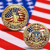  Moeda comemorativa do 250º aniversário dos EUA, moeda patriótica de metal com a bandeira americana e o sino da liberdade, moeda colecionável durável para exibição, moeda comemorativa do semicentenário para colecionadores.