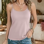  Damen Trägertop Einfach Basic Ärmellos U-Ausschnitt Reguläre Tops Lässig Schwarz Weiß Rosa Blau Khaki