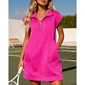 Χαμηλού Κόστους Φόρεμα Γυναικών-Γυναικεία Μονόχρωμο Φόρεμα τένις Αθλητικό φόρεμα Φόρεμα πόλο γκολφ Κοντομάνικο Τσέπη Τρίμηνο φερμουάρ Σκούπισμα ιδρώτα Αναπνέει Τέννις Γκολφ Pickleball Γιακά με φερμουάρ Φορέματα