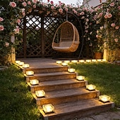 お買い得  経路ライト＆ランタン-大型屋外ソーラー防水ガラスアイスブリックパスライト6個セット、庭、庭、芝生、通路、別荘、農場、パティオ、階段用装飾LEDランプ – 夏の雰囲気のある景観照明