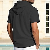 cheap Classic-Men's Shirt Linen Shirt Button Up Shirt Solid Color Casual Beach Black White Navy Blue Khaki Short Sleeve Hoodie Summer Spring Clothing Apparel Buttons
