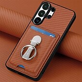abordables 2026 Samsung Galaxy S26 Série-téléphone Coque Pour Samsung Galaxy S26 S26 Plus S26 Ultra Coque Arrière avec Support Support Anneau Emplacement Carte Rétro TPU Fibre faux cuir