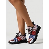  Dames hardloopschoenen met USA 250 vlag – lichtgewicht, ademende veterschoenen met patriottische sterren &Gestreept patroon voor Onafhankelijkheidsdag, parades, straatfestivals en wandelingen in de