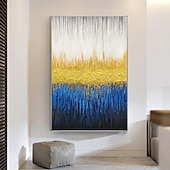 preiswerte Abstract Paintings-Handmade Oil Painting Canvas Wall Art Decoration Blue Gold Abstract Texture Paintings for Home Dining Room Decor Stretched Frame Hanging/Rolled Frameless Unstretched